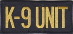 K9-UNIT Gold on Navy Blue Front Panel Patch 2" X 4.25"